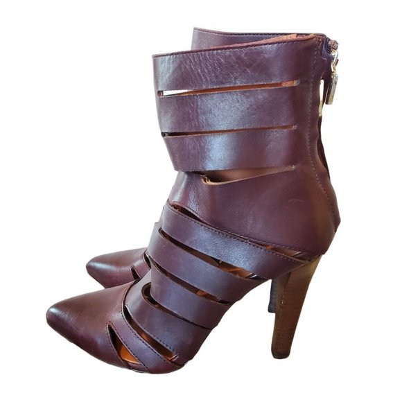 Rebecca Minkoff Sz 6 Debra Cutout Leather Bootie Caged Heels Brown Leather 3.75" - Picture 2 of 12